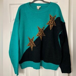 Vibrant Teal and Leopard Trendy Sweater